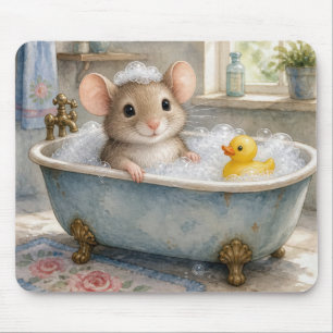 Tapis De Souris Souris dans un bain moussant avec un canard jaune