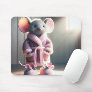 Tapis De Souris Souris dans une robe rose et des chaussons