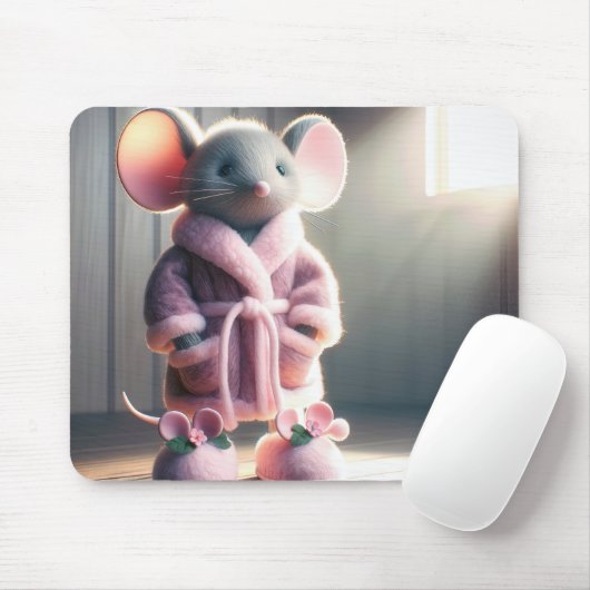 Tapis De Souris Souris dans une robe rose et des chaussons (Avec souris)