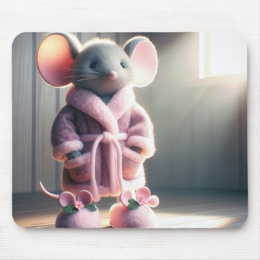 Tapis De Souris Souris dans une robe rose et des chaussons (Devant)