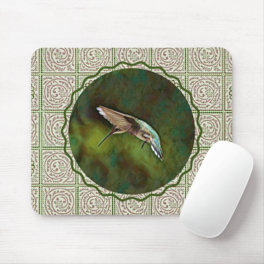 Tapis De Souris Souris d'art vert colibri (Avec souris)