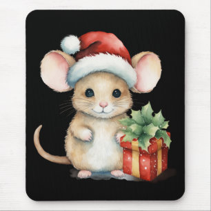 Tapis De Souris Souris de Noël à l'aquarelle