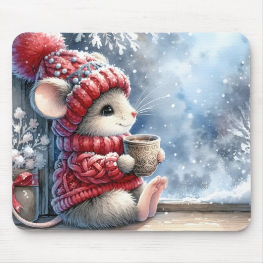 Tapis De Souris Souris de Noël dans la fenêtre (Devant)