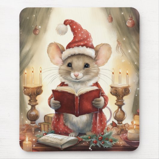 Tapis De Souris Souris de Noël lisant (Devant)