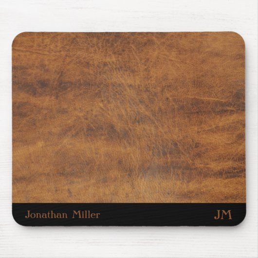 Tapis De Souris Souris en cuir Brown personnalisée avec initiales (Devant)