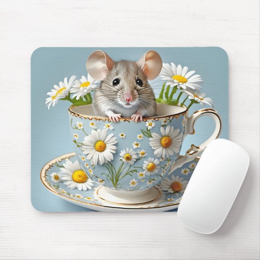 Tapis De Souris Souris en Teacup avec marguerites (Avec souris)