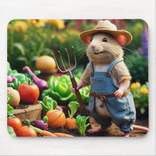 Tapis De Souris Souris fermier dans le jardin végétal Souris