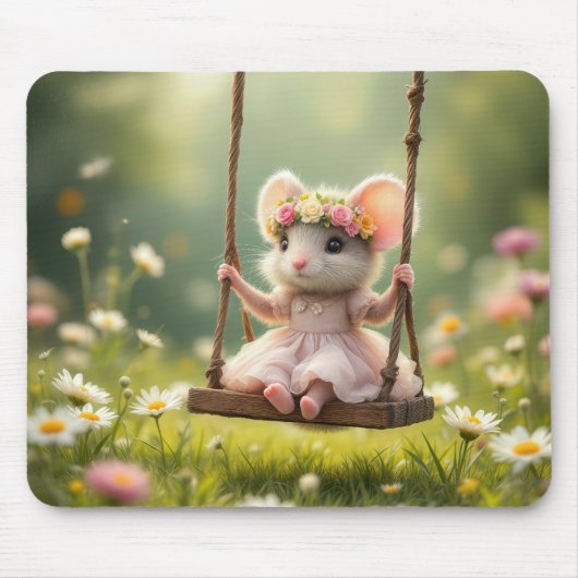 Tapis De Souris Souris fille mignonne sur une aile (Devant)