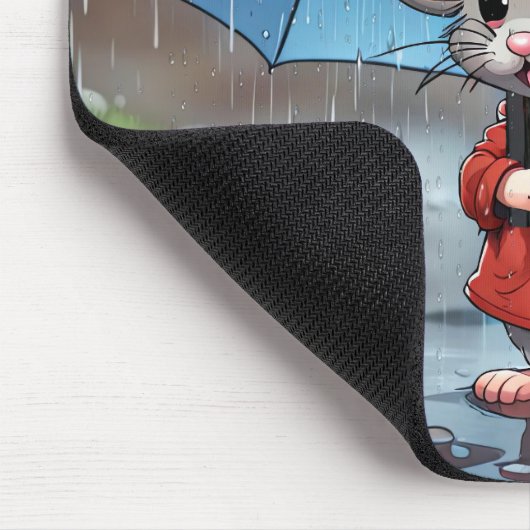 Tapis De Souris Souris Gris Avec Parapluie En Pluie (Coin)