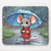Tapis De Souris Souris Gris Avec Parapluie En Pluie (Devant)