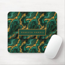 Souris Luxe Émeraude Malachite Or Nom Personnalisé