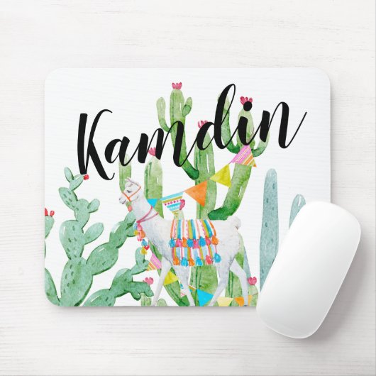Tapis De Souris Souris personnalisée Boho Llama Bohemian CactuD (Avec souris)