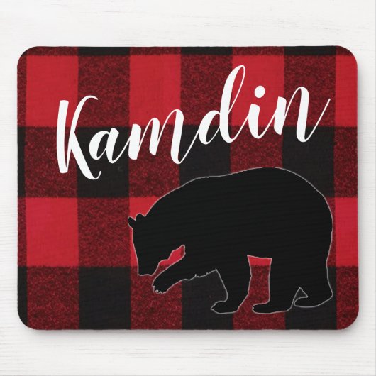 Tapis De Souris Souris personnalisée Rouge Buffle Plaid Ours Blac (Devant)