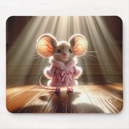 Tapis De Souris Souris portant une robe rose et des chaussons (Devant)
