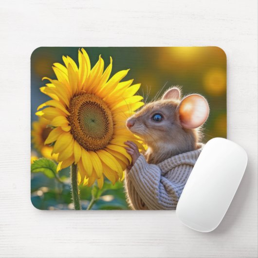 Tapis De Souris Souris qui sent un tournesol (Avec souris)