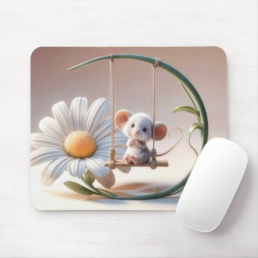 Tapis De Souris Souris Whimsical sur une aile de marguerite (Avec souris)
