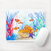 Tapis De Souris Sous l'aquarelle de mer poisson océan mer côtière (Avec souris)