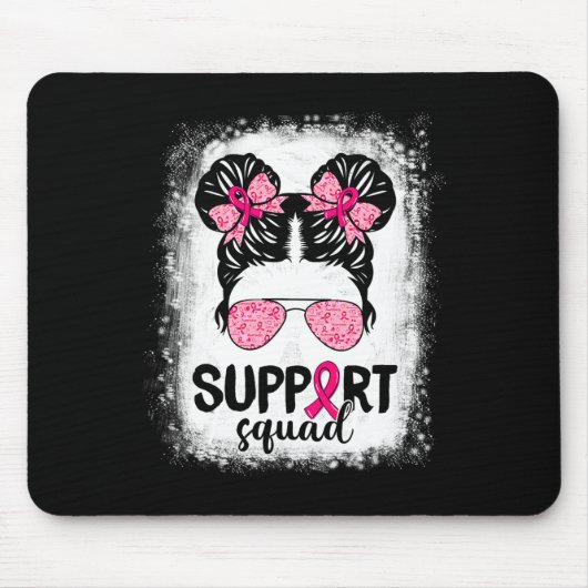 Tapis De Souris Soutien Squad Messy Bun Pink Warrior Cancer du sei (Devant)