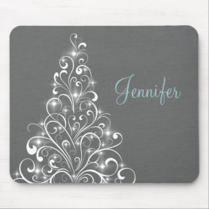 Tapis De Souris Sparkly Holiday Tree Mousepad, Gray