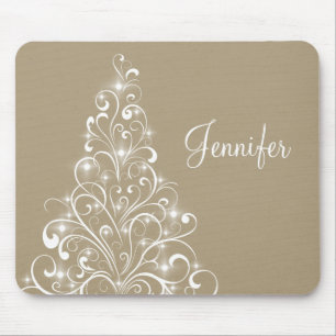 Tapis De Souris Sparkly Holiday Tree Mousepad, Latte
