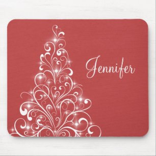 Tapis De Souris Sparkly Holiday Tree Mousepad, Red