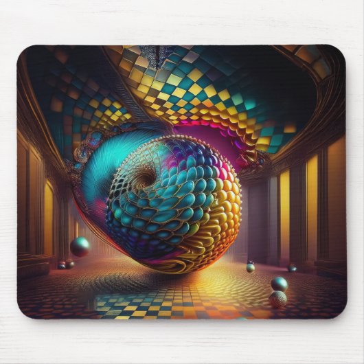 Tapis De Souris Sphère de fantaisie dans le hall damier (Devant)