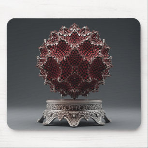 Tapis De Souris Sphère de Mandelbrot rouge et noir sur piédestal a