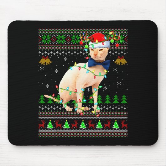 Tapis De Souris Sphynx Cat Ugly Christmas Sweaters Holiday Santa C (Devant)