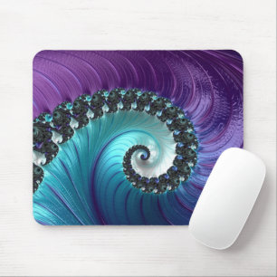 Tapis De Souris Spirale fractale dégradé turquoise violet abstrait