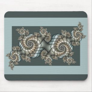 Tapis De Souris Spirales d'art fractal beige abstrait bleu clair