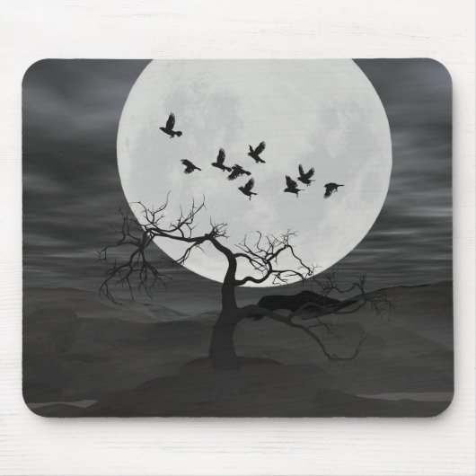Tapis De Souris Spooky Ravens Flying Against the Full Moon (Devant)