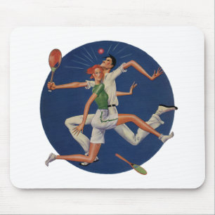 Tapis De Souris Sports Anciens, Joueurs de Tennis se Heurtent avec