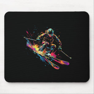 Tapis De Souris Sports d'hiver Alpin Peinture Éclaboussure Skieur 