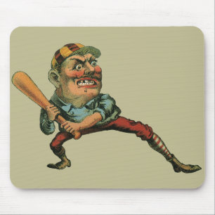 Tapis De Souris Sports Vintage, joueur de baseball en colère Batte