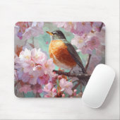 Tapis De Souris Spring Robin Pink Cherry Blossom Mousepad (Avec souris)