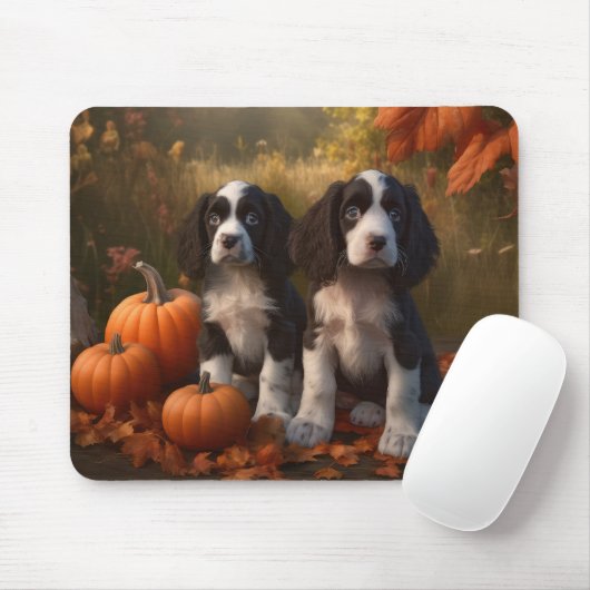 Tapis De Souris Springer Spaniel Chiot Automne Citrouille de plais (Avec souris)