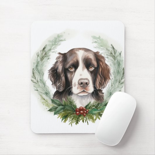 Tapis De Souris Springer spaniel Noël Wreath Festive Pup (Avec souris)