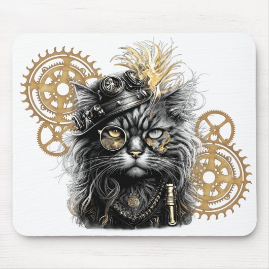 Tapis De Souris Spunky Paws Le Chat Steampunk Funky (Devant)