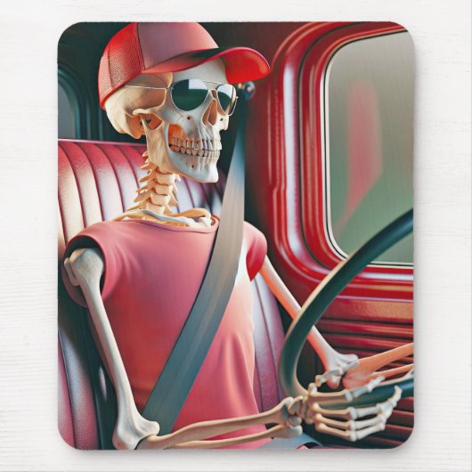 Tapis De Souris Squelette conduisant un camion rouge (Devant)