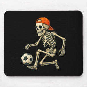 Tapis De Souris Squelette jouant au football graphique d'Halloween