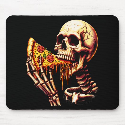 Tapis De Souris Squelette mangeant de la pizza (Devant)