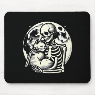 Tapis De Souris Squelette tenant Chat Crâne Éffrayant Halloween Go