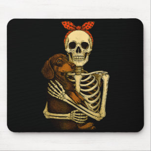 Tapis De Souris Squelette tenant un chien teckel drôle paresseux H