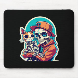 Tapis De Souris Squelette tenant une chemise de chat Lazy Hallowee