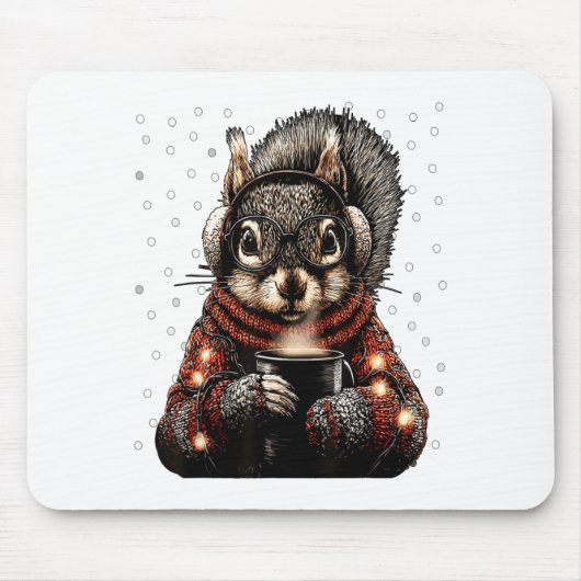 Tapis De Souris Squirrel With Gles Christmas Lights Funny Coffee W (Devant)