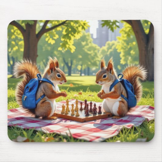 Tapis De Souris Squirrels Playing Chess In a City Park (Devant)
