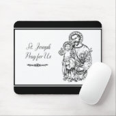 Tapis De Souris St Joseph Priez pour nous Noir, Blanc, Catholique (Avec souris)