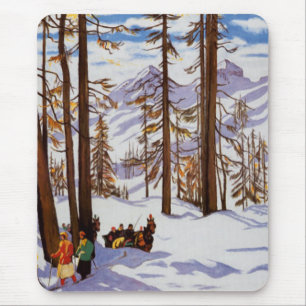 Tapis De Souris St. Moritz Skieurs Vintage Élégance Alpine Art