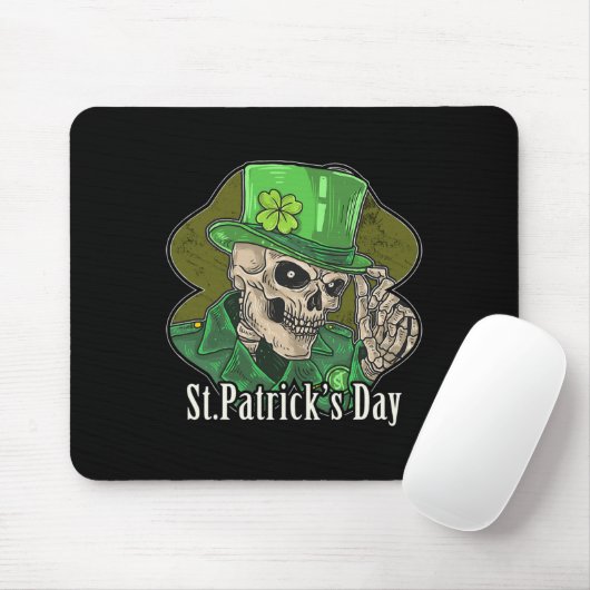 Tapis De Souris St Patrick Day Skeleton Clover Fun Sarcastique (Avec souris)