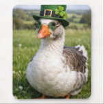 Tapis De Souris St. Patrick's Day Goose<br><div class="desc">A goose,  sporting a small St. Patrick's Day hat with a four-leaf clover and glasses,  stands in a grassy field beneath a clear sky</div>
